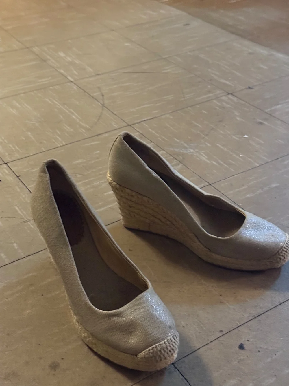J. Crew Metallic Beige Espadrille Wedge Pumps